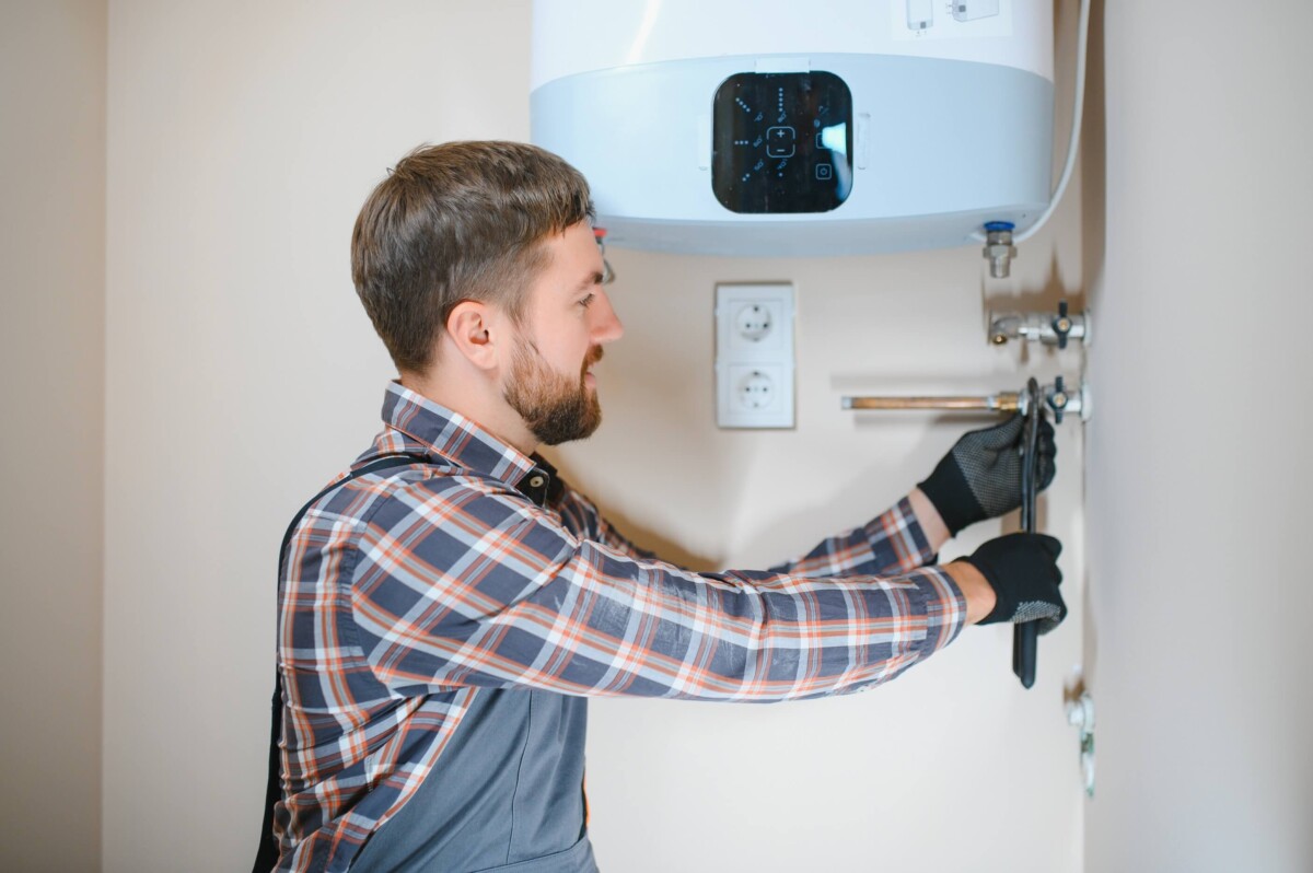 professional plumber checking a boiler and pipe